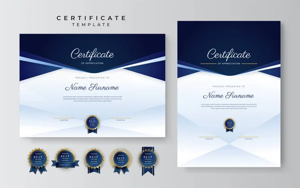 Blue Gold Certificate Achievement Border Template Luxury Badge Modern Line — Stock vektor