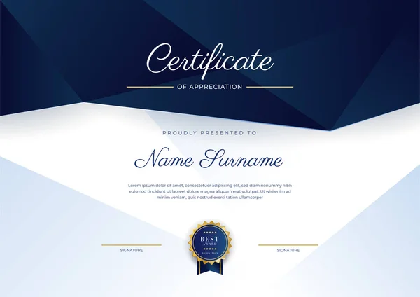 Blue Gold Certificate Achievement Border Template Luxury Badge Modern Line — стоковый вектор