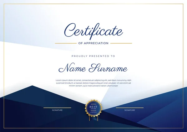 Blue Gold Certificate Achievement Border Template Luxury Badge Modern Line - Stok Vektor