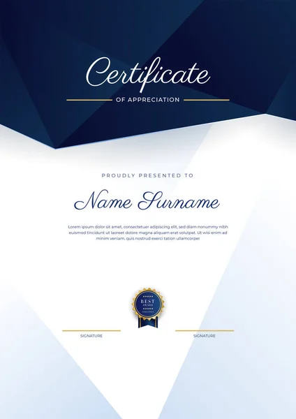 Blue Gold Certificate Achievement Border Template Luxury Badge Modern Line — Stockový vektor