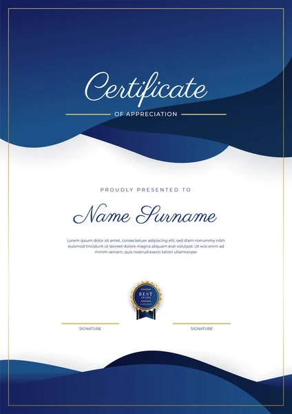 Blue Gold Certificate Achievement Border Template Luxury Badge Modern Line — Vettoriale Stock