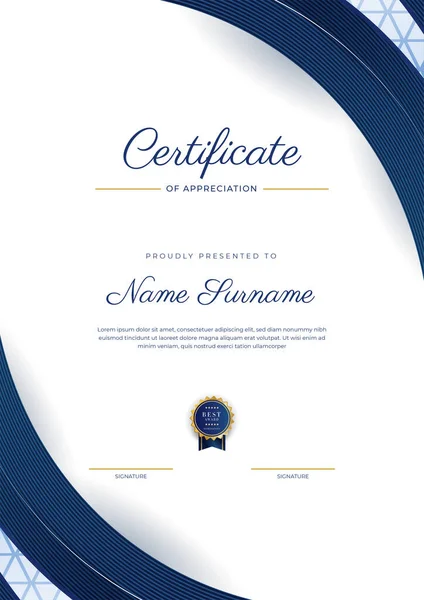 Blue Gold Certificate Achievement Border Template Luxury Badge Modern Line — Vettoriale Stock