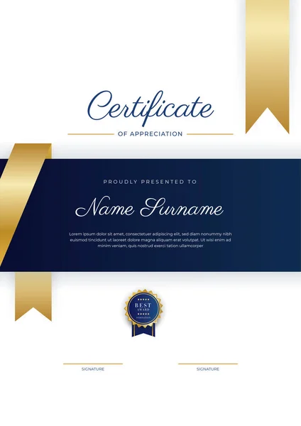 Blue Gold Certificate Achievement Border Template Luxury Badge Modern Line — Vector de stock