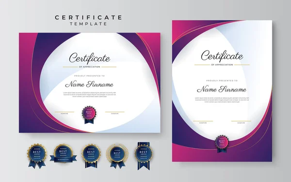 Dark Purple Pink Gold Certificate Achievement Border Template Luxury Badge - Stok Vektor