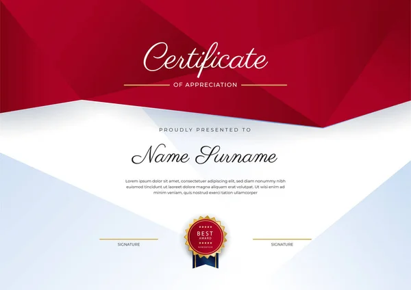 Red Gold Certificate Achievement Border Template Luxury Badge Modern Line —  Vetores de Stock