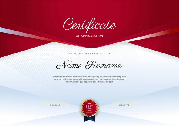 Červený Zlatý Certifikát Dosažení Hranice Šablony Luxusním Odznakem Moderní Linie — Stockový vektor