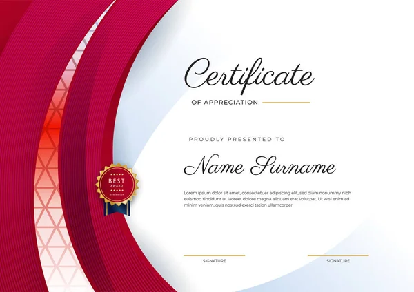Red Gold Certificate Achievement Border Template Luxury Badge Modern Line — Stockvector