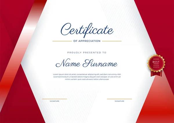 Red Gold Certificate Achievement Border Template Luxury Badge Modern Line — 스톡 벡터