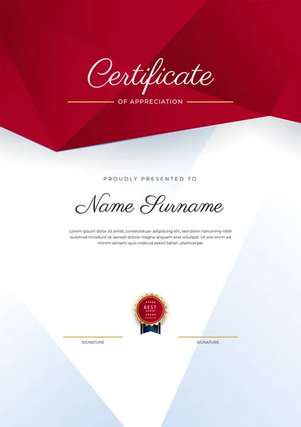 Red Gold Certificate Achievement Border Template Luxury Badge Modern Line — Wektor stockowy