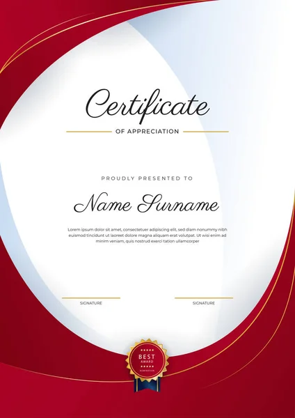 Red Gold Certificate Achievement Border Template Luxury Badge Modern Line — стоковый вектор