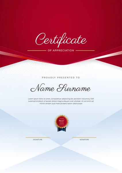 Red Gold Certificate Achievement Border Template Luxury Badge Modern Line — Vetor de Stock