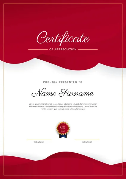 Red Gold Certificate Achievement Border Template Luxury Badge Modern Line — стоковый вектор