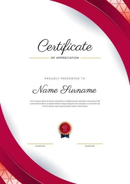 Red Gold Certificate Achievement Border Template Luxury Badge Modern Line — Archivo Imágenes Vectoriales