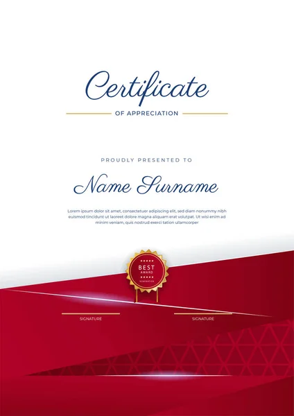 Red Gold Certificate Achievement Border Template Luxury Badge Modern Line — Stock vektor