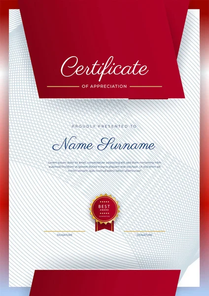 Red Gold Certificate Achievement Border Template Luxury Badge Modern Line — Stockový vektor