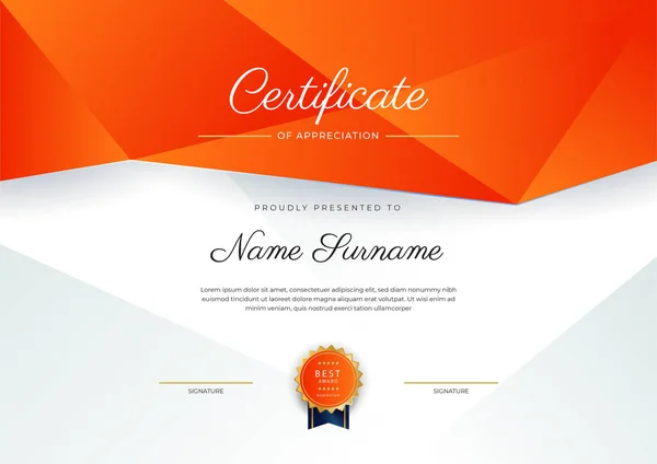 Blue Orange Gold Certificate Achievement Border Template Luxury Badge Modern — 스톡 벡터