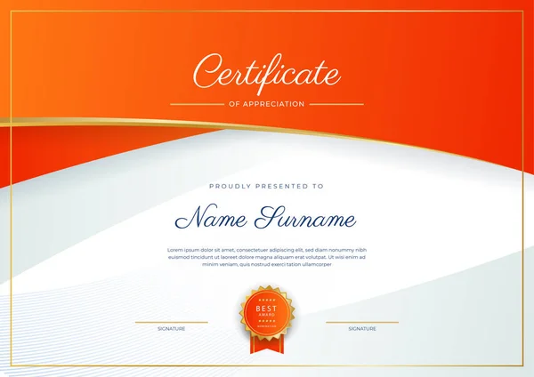 Blue Orange Gold Certificate Achievement Border Template Luxury Badge Modern — ストックベクタ