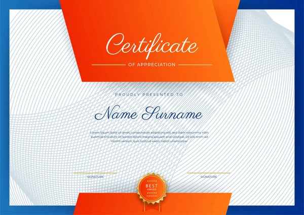 Blue Orange Gold Certificate Achievement Border Template Luxury Badge Modern — стоковый вектор
