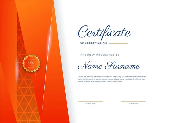 Blue Orange Gold Certificate Achievement Border Template Luxury Badge Modern — 스톡 벡터