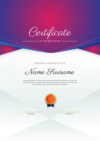 Blue Orange Gold Certificate Achievement Border Template Luxury Badge Modern — Stock Vector