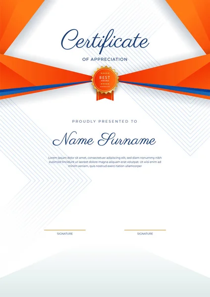 Blue Orange Gold Certificate Achievement Border Template Luxury Badge Modern — Stock Vector