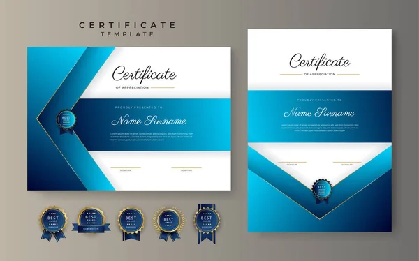 Blue Black Certificate Achievement Border Template Luxury Badge Modern Line — Archivo Imágenes Vectoriales