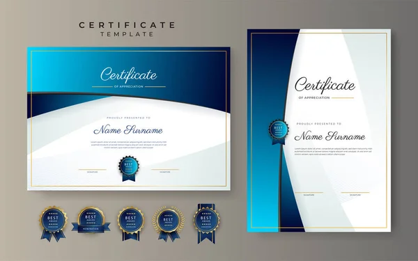 Niebiesko Czarny Certyfikat Osiągnięcia Szablonu Granicy Luksusową Odznaką Nowoczesnym Wzorem — Wektor stockowy