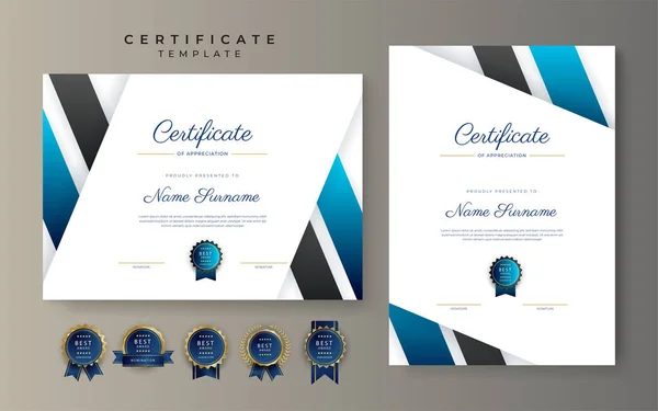 Blue Black Certificate Achievement Border Template Luxury Badge Modern Line — Wektor stockowy