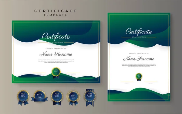 Green Yellow Certificate Achievement Border Template Luxury Badge Modern Line — Stock Vector