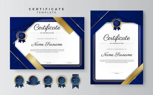 Blue Gold Certificate Achievement Border Template Luxury Badge Modern Line —  Vetores de Stock