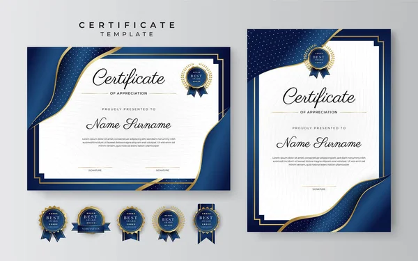 Blue Gold Certificate Achievement Border Template Luxury Badge Modern Line — ストックベクタ