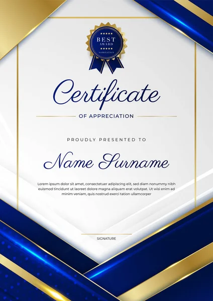 Blue Gold Certificate Achievement Border Template Luxury Badge Modern Line — Stockový vektor