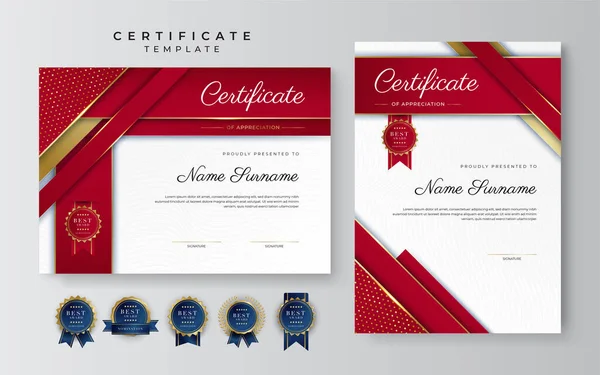 Червоний Золотий Сертифікат Досягнень Шаблон Кордону Розкішним Значком Сучасним Лінійним — стоковий вектор