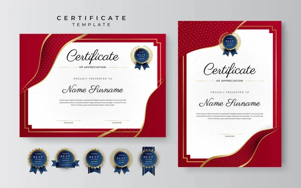 Red Gold Certificate Achievement Border Template Luxury Badge Modern Line — стоковый вектор