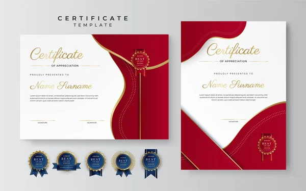 Red Gold Certificate Achievement Border Template Luxury Badge Modern Line — ストックベクタ