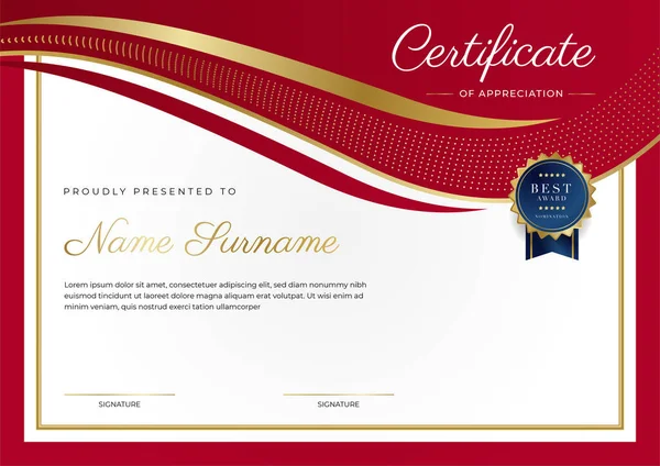 Red Gold Certificate Achievement Border Template Luxury Badge Modern Line —  Vetores de Stock