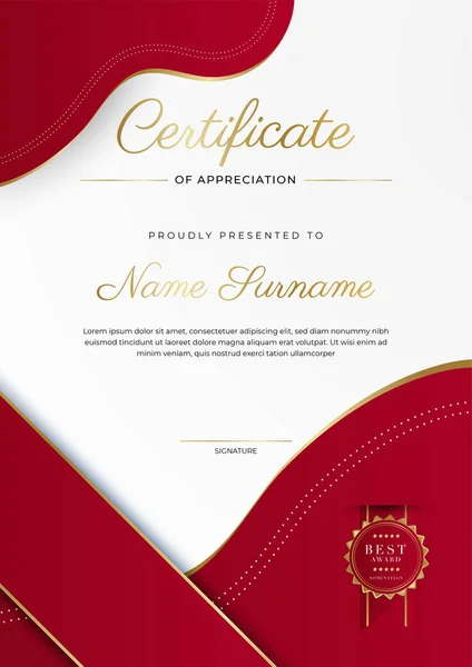 Red Gold Certificate Achievement Border Template Luxury Badge Modern Line — Wektor stockowy