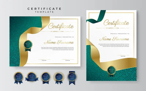 Green Black Gold Certificate Achievement Border Template Luxury Badge Modern — Vector de stock