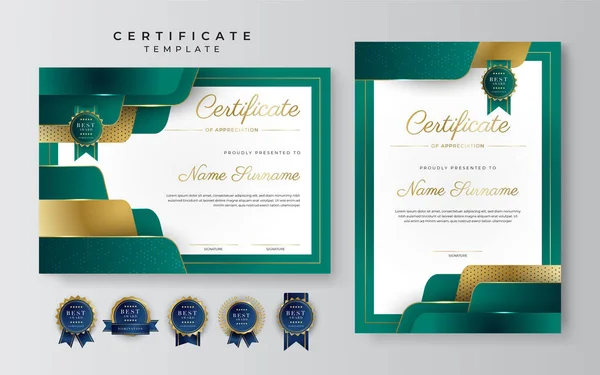 Green Black Gold Certificate Achievement Border Template Luxury Badge Modern — Stock Vector