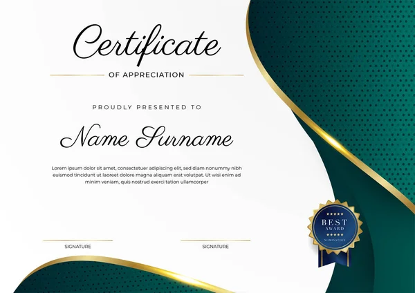 Green Black Gold Certificate Achievement Border Template Luxury Badge Modern — Vettoriale Stock