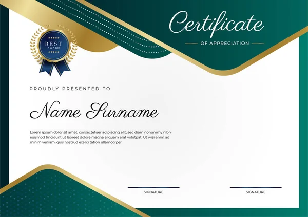 Green Black Gold Certificate Achievement Border Template Luxury Badge Modern — стоковый вектор