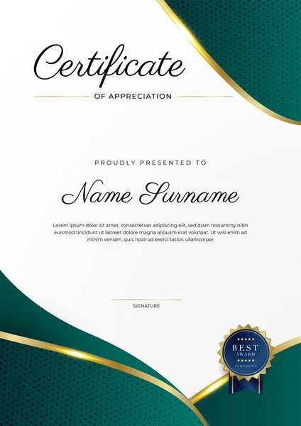 Green Black Gold Certificate Achievement Border Template Luxury Badge Modern — Archivo Imágenes Vectoriales