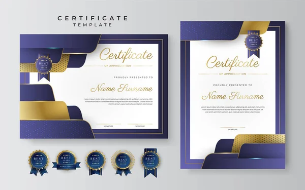 Purple Violet Gold Certificate Achievement Border Template Luxury Badge Modern — стоковый вектор