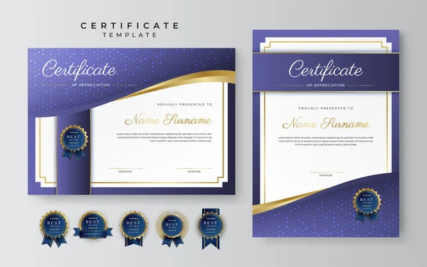 Violet Certificat Réussite Modèle Frontière Avec Insigne Luxe Motif Ligne — Image vectorielle