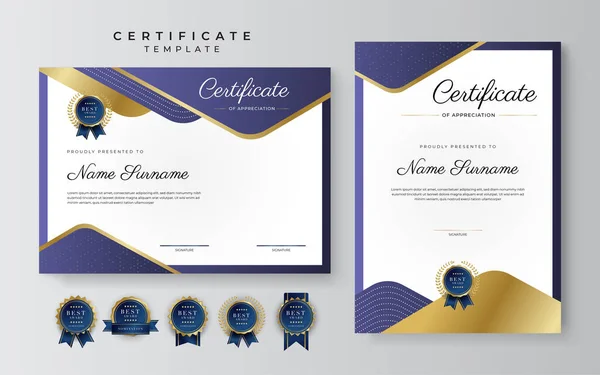 Фіолетовий Фіолетовий Золотий Сертифікат Досягнень Шаблон Кордону Розкішним Значком Сучасним — стоковий вектор