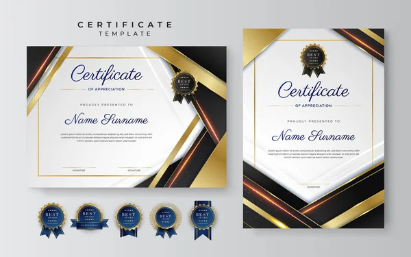 Gold Black Certificate Achievement Border Template Luxury Badge Modern Line — Stockvektor