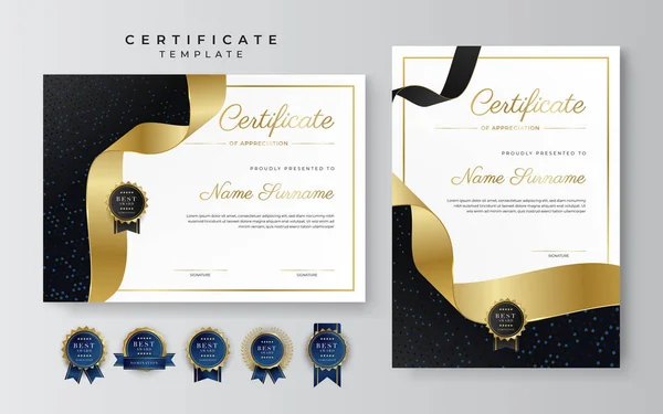 Gold Black Certificate Achievement Border Template Luxury Badge Modern Line — Stockvector