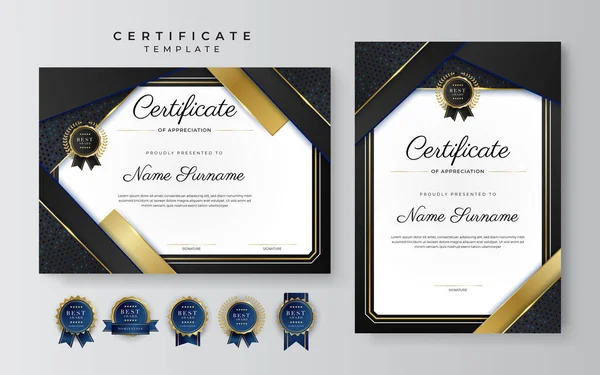 Золотий Чорний Сертифікат Досягнень Шаблон Кордону Розкішним Значком Сучасним Лінійним — стоковий вектор