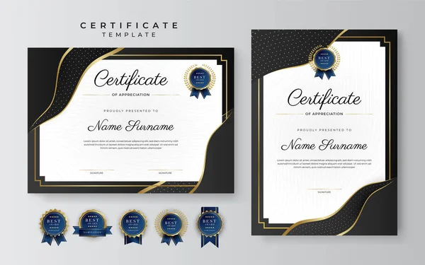 Gold Black Certificate Achievement Border Template Luxury Badge Modern Line — Wektor stockowy