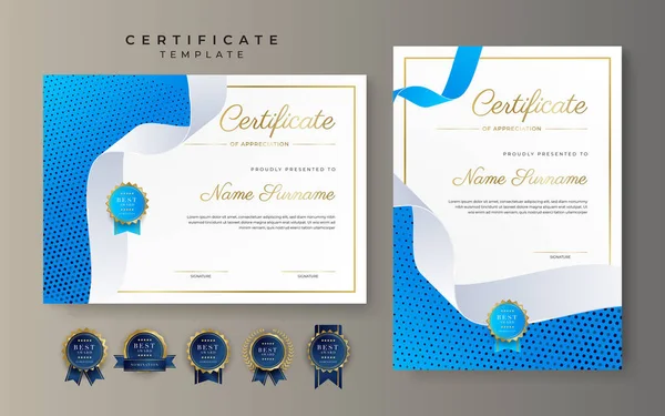 Light Blue Gold Certificate Achievement Border Template Luxury Badge Modern — Stock Vector